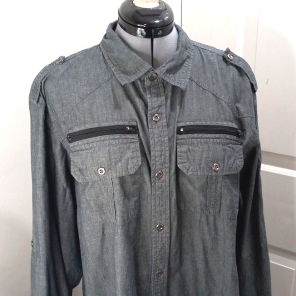 Dk Grey 100% Cotton Long Sleeved Mens Shirt Sz XL - Picture 1 of 8